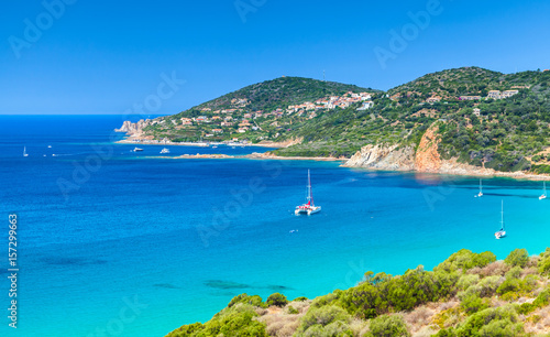 Small azure bay of Piana region, France. Corsica