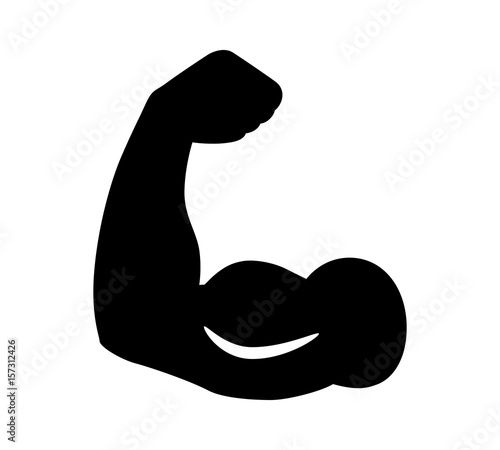 Flexing bicep muscle strength or arm workout flat vector icon for exercise apps and websites