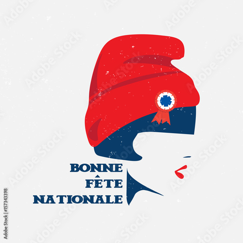 Vector illustration for the French National Day also known as Bastille Day or 14th of July. Text in French Happy National Day.