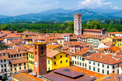 Aerial view of Lucca (Tuscany, Italy) during a sunny afternoon