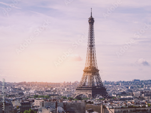 Paris cityscape with Eiffel tower in twilight. view of Eiffel tower from Are de Triomphe