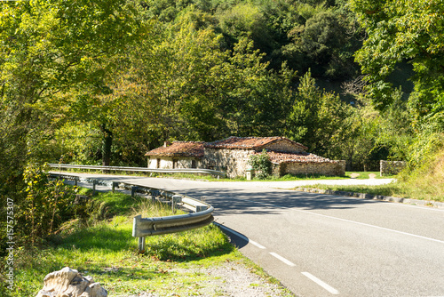 The national road to the National Park Los Picos de Europa. The street cross the foothills of the national Park from Cantabria to Asturia in the north of the mountain chain along the Rio Cares
