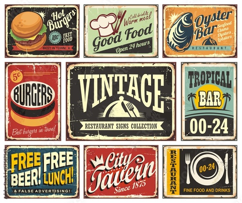 Vintage restaurant and cafe bar signs collection