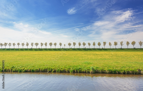 Motorcyclists on a dike with a row of trees in the Beemster Polder