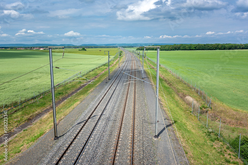 French countryside. High-speed railway line in the Lorraine countryside.