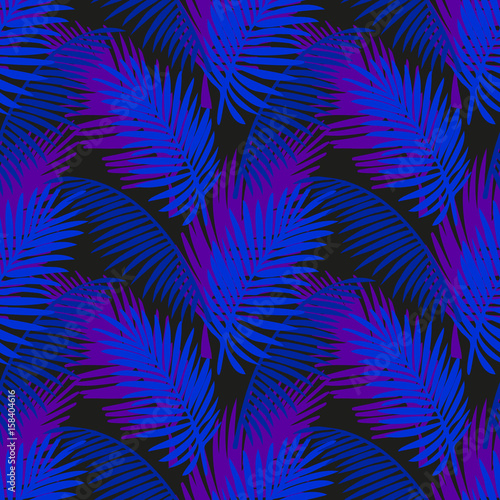 Tropic leaves background with neon colors. Tropical jungle palm leaf seamless pattern