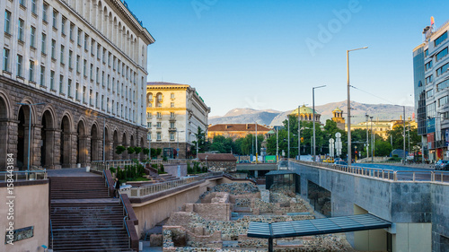 The center of Sofia, ancient Serdika and its surroundings, such as St. Nedelya Church, central department store, Maria Luisa Boulevard. Sofia, Bulgaria