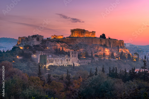 View of Acropolis from the Philopappos Hill in the Morning, Athens, Greece