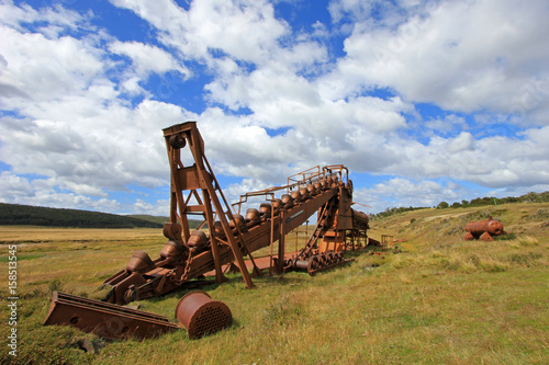 Abandoned gold dredge, near Lake Blanco, the english mechanical dredge was engaged in gold mining from 1904 to 1910, Tierra Del Fuego, Patagonia, Chile