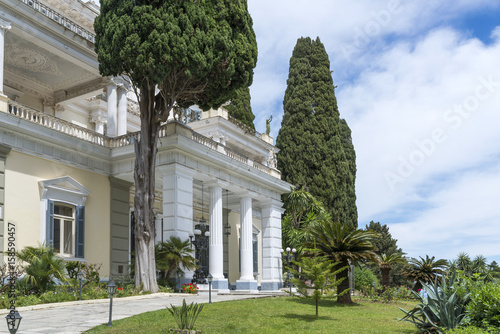 Achilleion palace in Gastouri on Corfu island, Greece. Achilleion was the summer palace of empress Elisabeth of Austria, also known as Sisi.