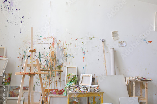 Wall in the artist's studio interior, workshop