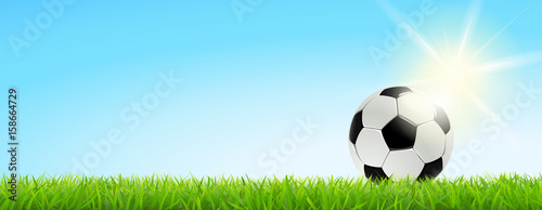 Fußball auf dem Rasen mit sonnigem Himmel