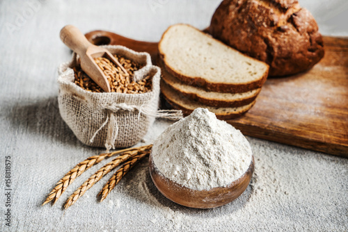 wheat and flour on the table