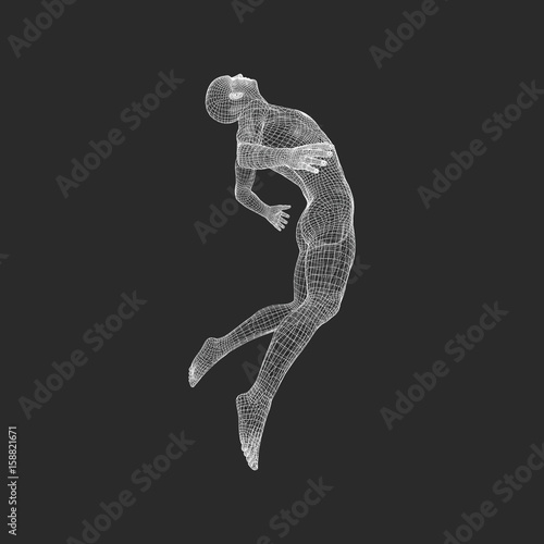 Hovering in Air. Man Floating in the Air. 3D Model of Man. Human Body. Design Element. Vector Illustration.