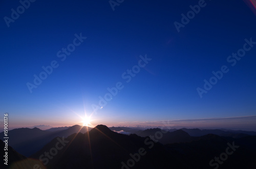 Sunrise seen from the top of Mount Kamegamori, Shikoku,Japan. 