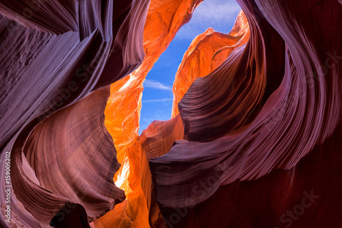 Beautiful view of amazing sandstone formations in famous Lower Antelope Canyon near the historic town of Page at Lake Powell, American Southwest, Arizona, USA
