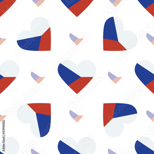 Czech Republic flag heart seamless pattern. Patriotic Czech Republic flag background. Country flag in the shape of heart. Vector seamless pattern.