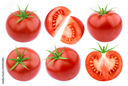 Tomatoes isolated. Fresh cut tomato set isolated on white background with clipping path