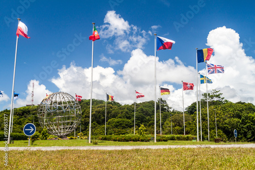 Flags of ESA members at Centre Spatial Guyanais (Guiana Space Centre) in Kourou, French Guiana