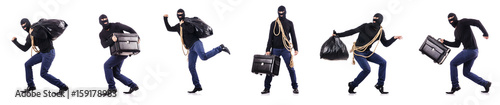 Burglar wearing balaclava isolated on white