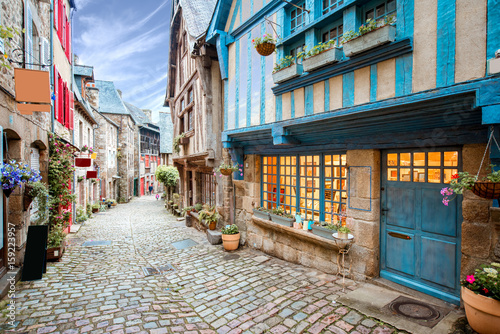 Street view at the famous Dinan town in Brittany region in France