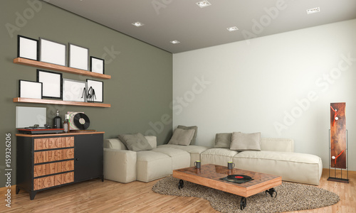 3d rendering image of a room furnished and decorated