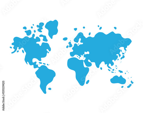 Blue world map cartoon icon.