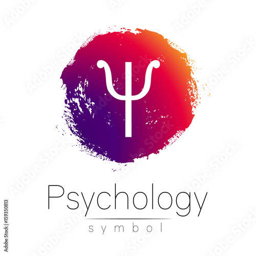 Modern logo of Psychology. Psi. Creative style. Logotype in vector. Design concept. Brand company. Pink color blot and letter on white background. Symbol for web, print, card, flyer. Brush stroke