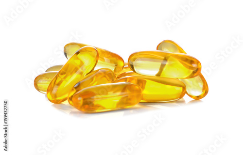 Fish oil omega 3 gel capsules isolated on white background