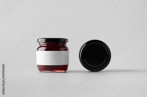 Cherry Jam Jar Mock-Up - Two Jars. Blank Label