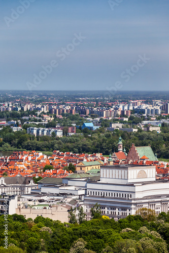 City of Warsaw Cityscape in Poland, View Above National Theater and Old Town