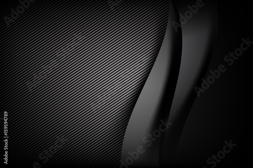 Abstract background dark and black carbon fiber with curve and layered overlap element vector illustration