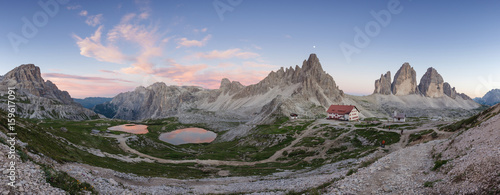 Panoramic view of Tre Cime at night