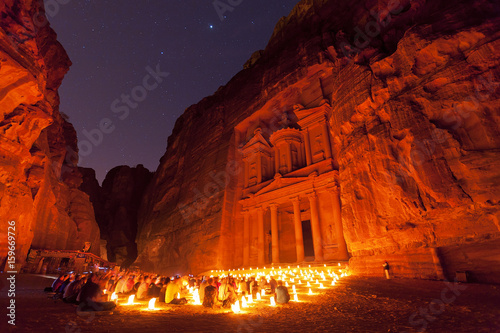 Petra by Night and sky full of stars 