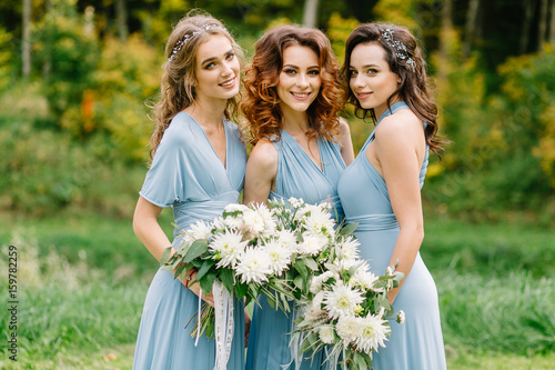 Beautiful bridesmaids at the wedding. Lovely dresses.