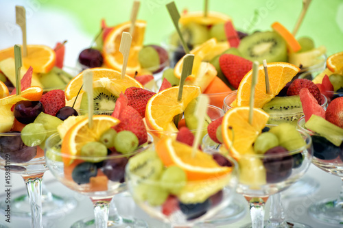 Colorful assortment of fresh fruit cocktails