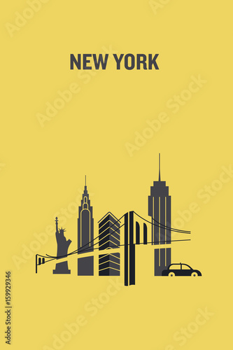 Minimalist illustration of New York city representing iconic buildings. Flat design. 