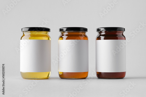 Honey Jar Mock-Up - Three Jars. Blank Label