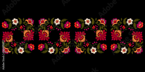 Authentic floral ethnic embroidered border. Tribal style.