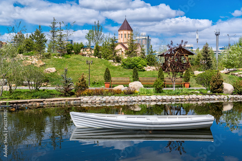 Beautiful pond in the Park Gardens of Dreams in Krasnoyarsk