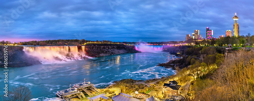 Panoramic view of Niagara Falls in the evening from Canada