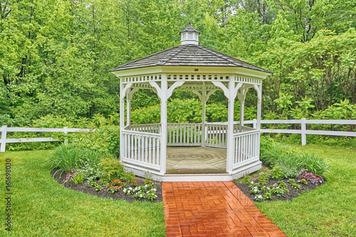 New England Gazebo in the rain