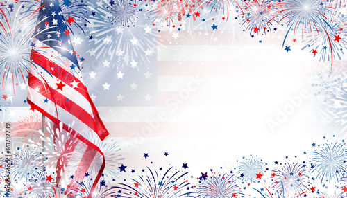 USA flag with fireworks background for 4 july independence day