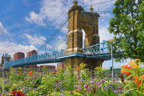 The John A. Roebling Bridge was built in 1866 to connect Covington Kentucky to Cincinnati , Ohio. It spans the Ohio River.