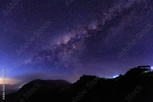The milky way above Mount Batur just before dawn in Bali, Indonesia.