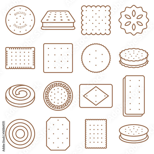 cookie, cracker and biscuit outline icon set 2