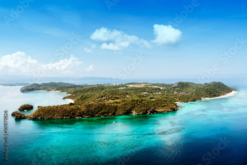 Aerial view of beautiful bay in tropical Islands. Boracay Island, Philippines.