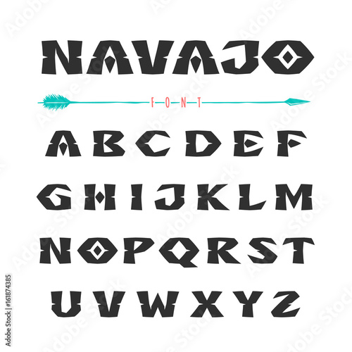 Navajo. Font in the style of ornaments of Indian tribes