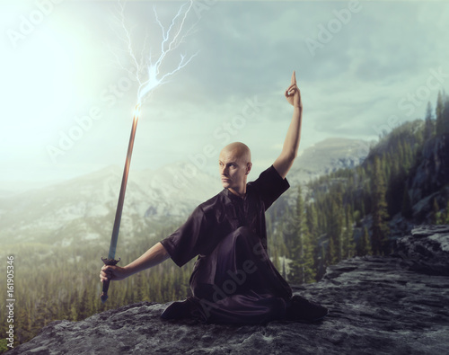 Wushu master with blade, lightning control
