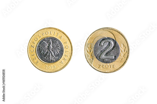 two Polish Zloty coin isolated